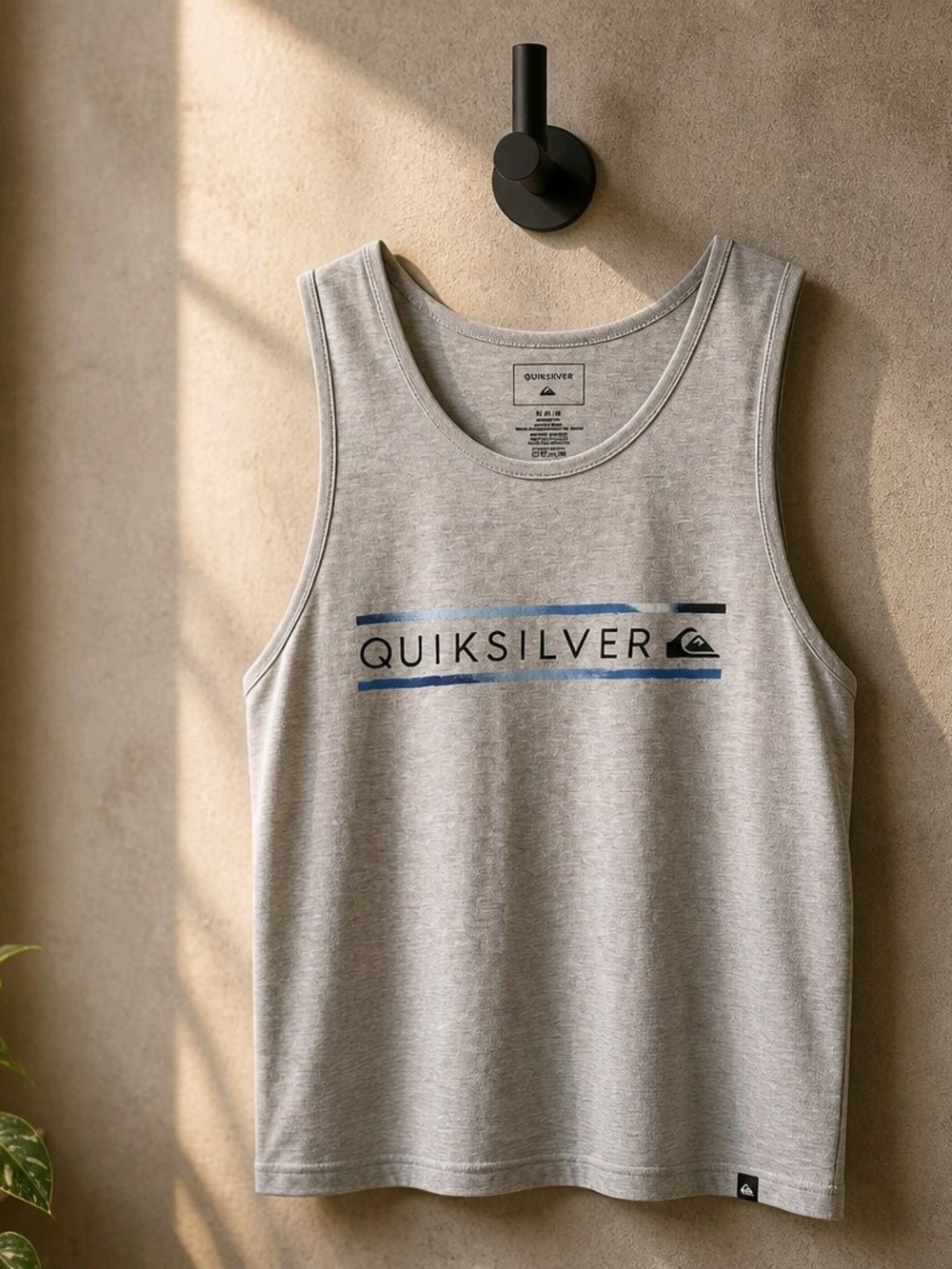Quiksilver Grey Tank Top with Navy Logo Stripes